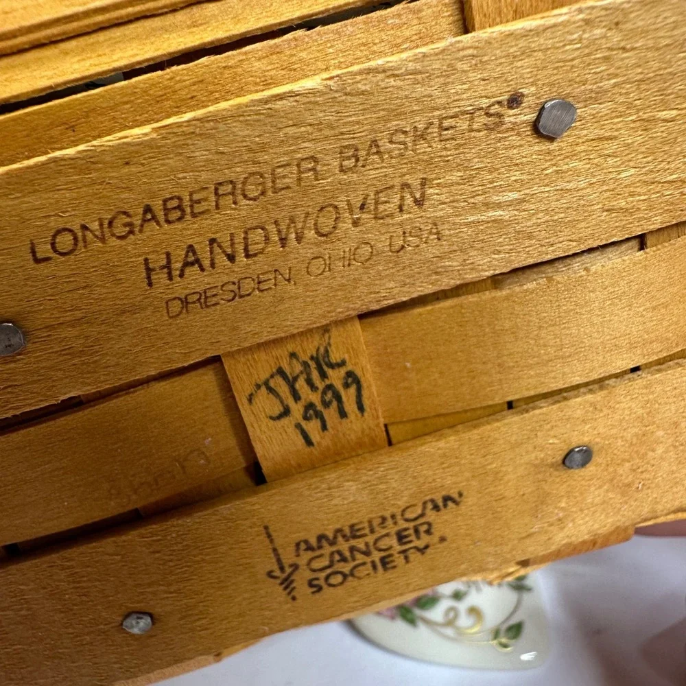 Longaberger 1999 Horizon of Hope Basket Lid Liner Protector Tie-on Charm Pink